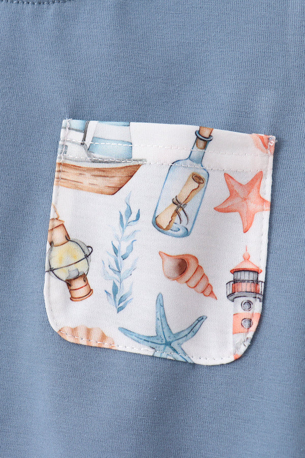 Blue Sailboat Shorts Set For Boys