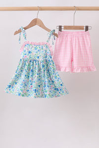 Blue Floral Set - Comfy Sundress And Shorts For Baby & Toddler Girls - The Palm Beach Baby