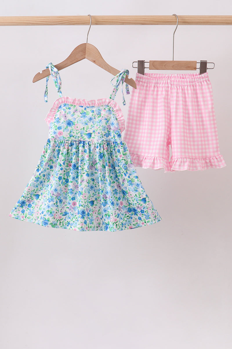 Blue Floral Set - Comfy Sundress And Shorts For Baby & Toddler Girls - The Palm Beach Baby