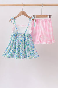 Blue Floral Set - Comfy Sundress And Shorts For Baby & Toddler Girls - The Palm Beach Baby