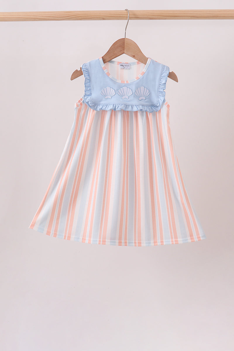 Seashell Stripe Embroidered Dress - The Palm Beach Baby