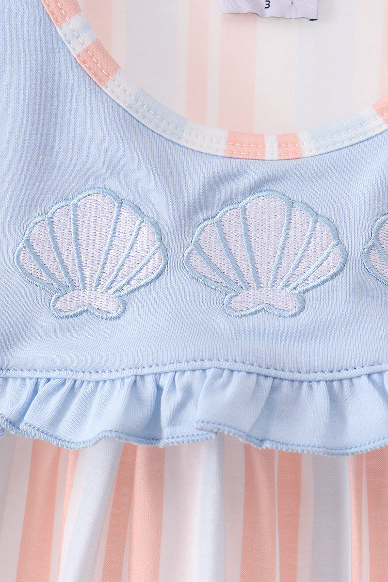 Seashell Stripe Embroidered Dress - The Palm Beach Baby