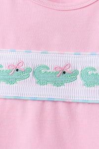 Pink Crocodile Smocked Skorts Set