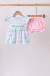 Pink Crocodile Smocked Gingham Bloomer Set