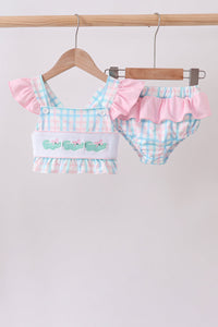 Pink Crocodile Smocked Gingham 2PC Swimsuit