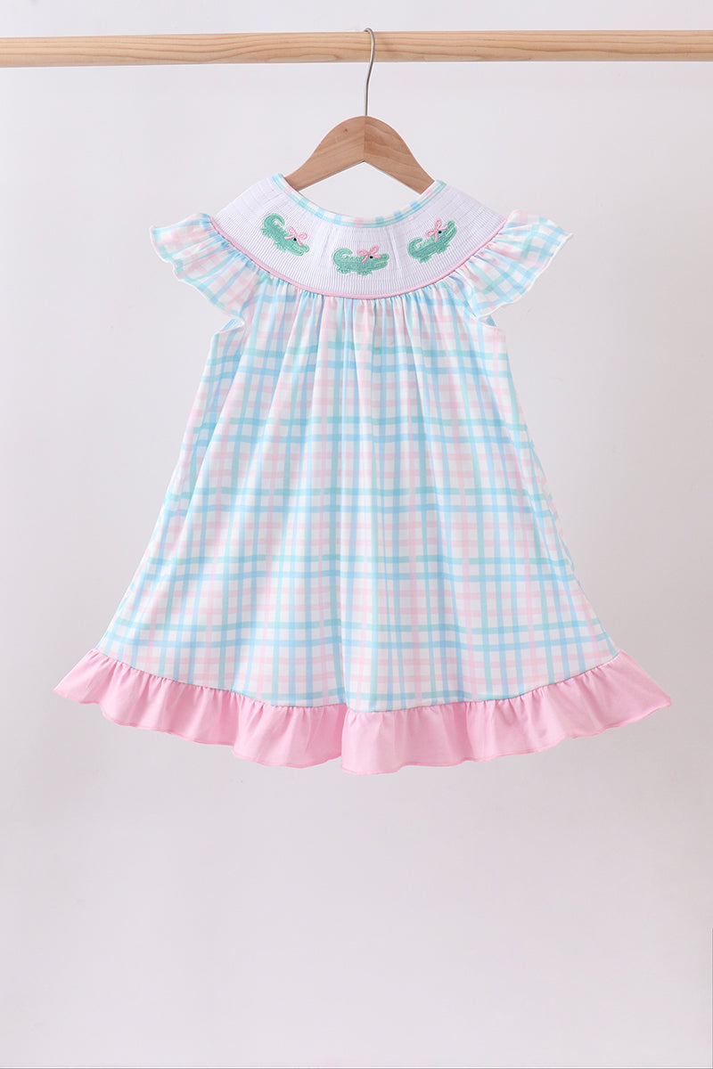 Pink Crocodile Smocked Gingham Dress