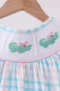 Pink Crocodile Smocked Gingham Dress