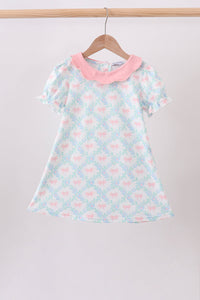 Pink Floral Bow Print Dress