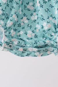 Green Floral Smocked Ruffle Bubble