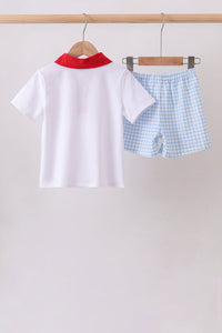 Blue Puppy Embroidered Boys Shorts Set