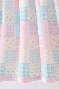 Checkered Floral Smocked Dress