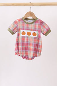 Camel Pumpkin Embroidery Plaid Bubble - The Palm Beach Baby