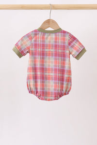 Camel Pumpkin Embroidery Plaid Bubble - The Palm Beach Baby