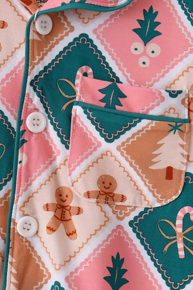 Green Gingerbread Bamboo Mom & Me Pajama Set