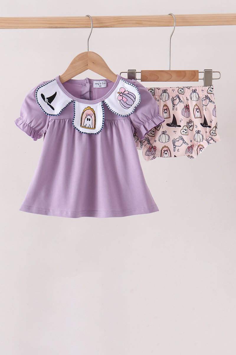 Purple Spooky Embroidered Bloomer Set