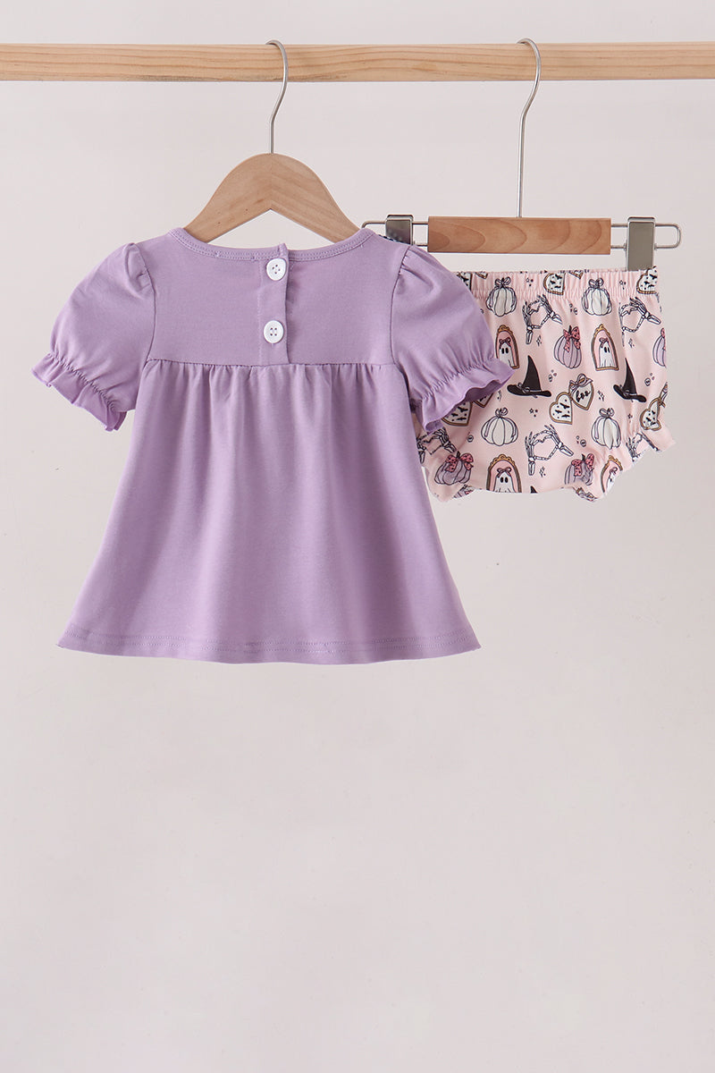 Purple Spooky Embroidered Bloomer Set