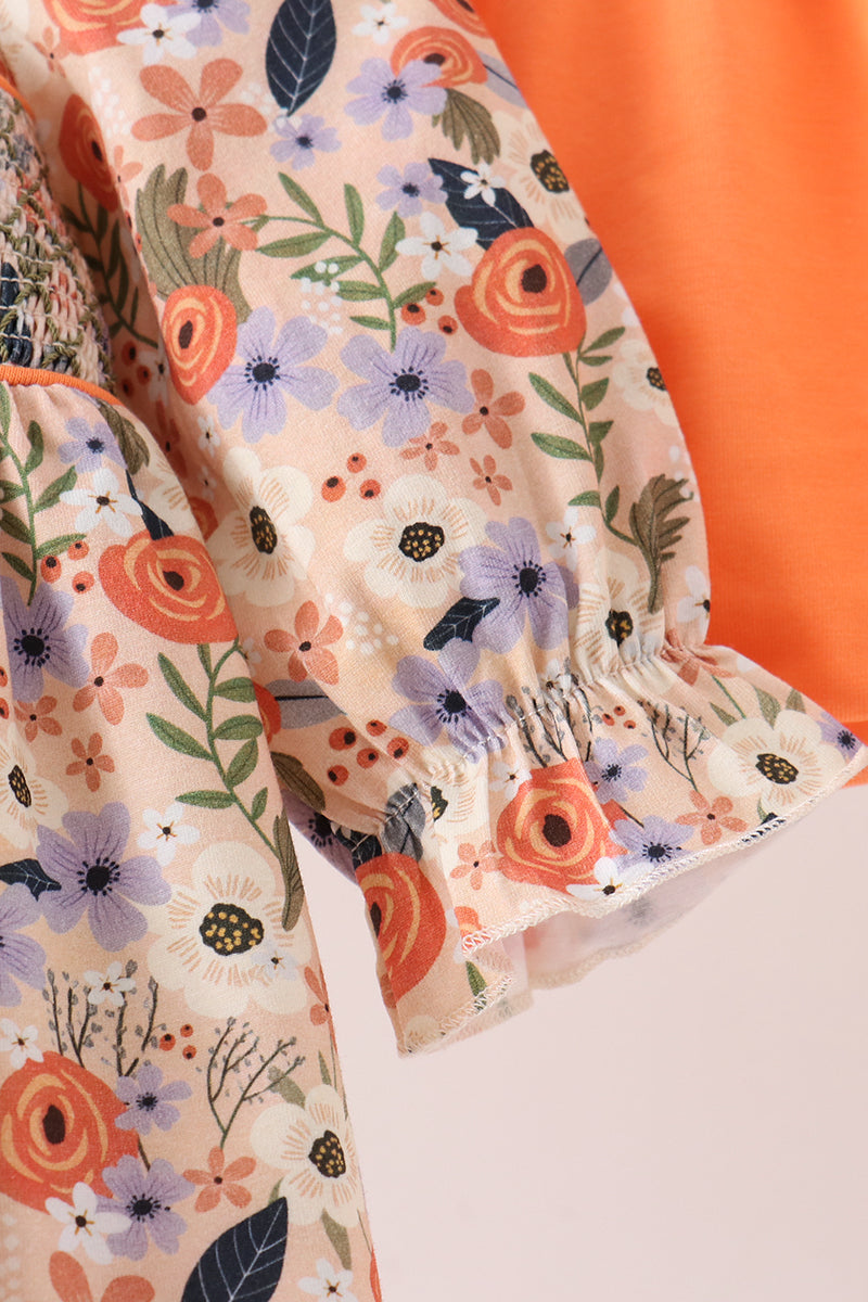 Coral Floral Smocked Bloomer Set
