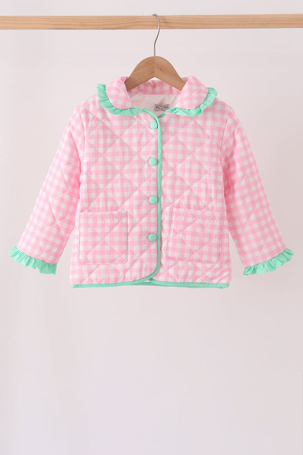 Pink hydrangea gingham ruffle jacket - The Palm Beach Baby