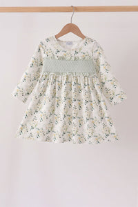 Sage floral smocked ruffle dress
