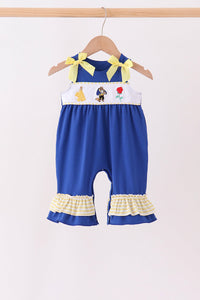 Royal Blue Character Embroidery Ruffle Romper