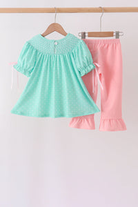 Green Character Smocked Ruffle Pants Set