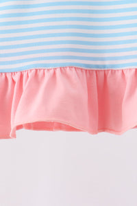 Blue Stripe Princess Embroidery Ruffle Pullover