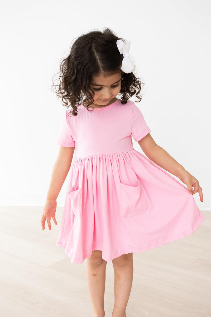 Bubblegum Pink Short Sleeve Pocket Twirl Dress