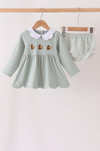 Green turkey embroidery scalloped bloomer set