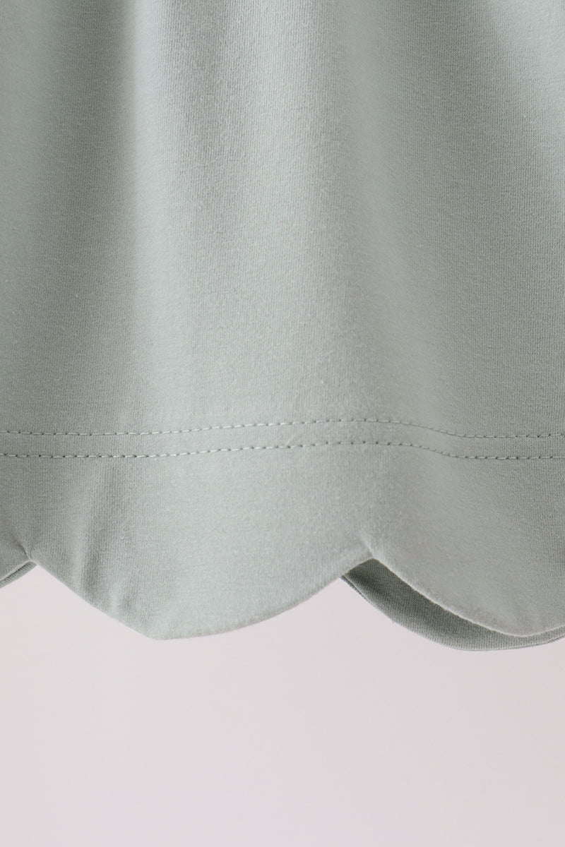 Green turkey embroidery scalloped dress