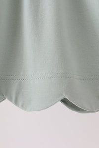 Green turkey embroidery scalloped dress