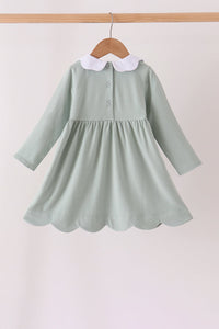 Green turkey embroidery scalloped dress