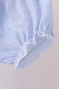 Blue turkey embroidery checkered bloomer set