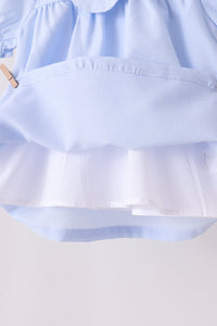 Blue turkey embroidery checkered bloomer set