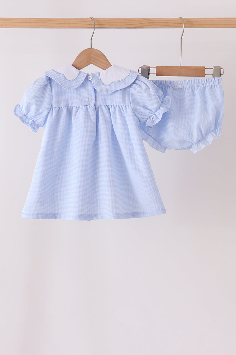 Blue turkey embroidery checkered bloomer set