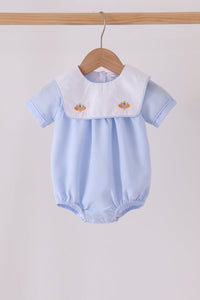 Blue turkey embroidery checkered bubble