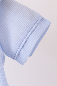 Blue turkey embroidery checkered bubble