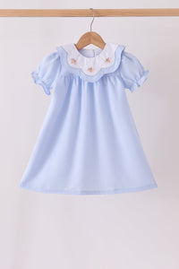 Blue turkey embroidery checkered dress