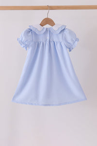 Blue turkey embroidery checkered dress