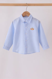 Boys Blue Turkey Embroidered Button Down Shirt