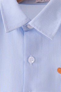 Boys Blue Turkey Embroidered Button Down Shirt