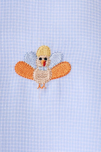 Boys Blue Turkey Embroidered Button Down Shirt