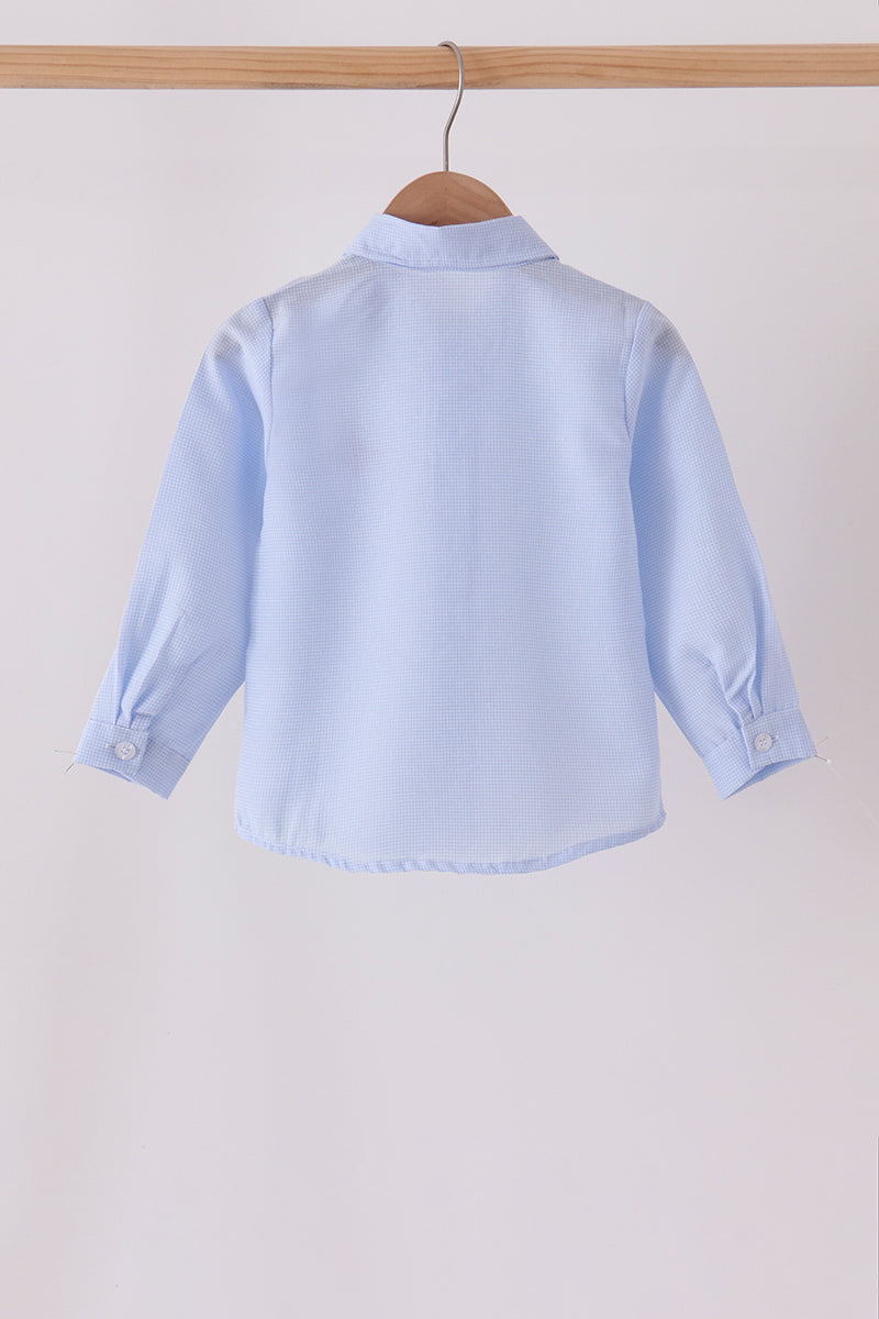 Boys Blue Turkey Embroidered Button Down Shirt
