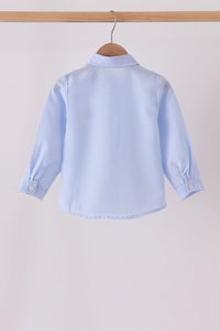 Boys Blue Turkey Embroidered Button Down Shirt