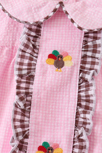 Pink Turkey Embroidered Ruffle Gingham Bubble