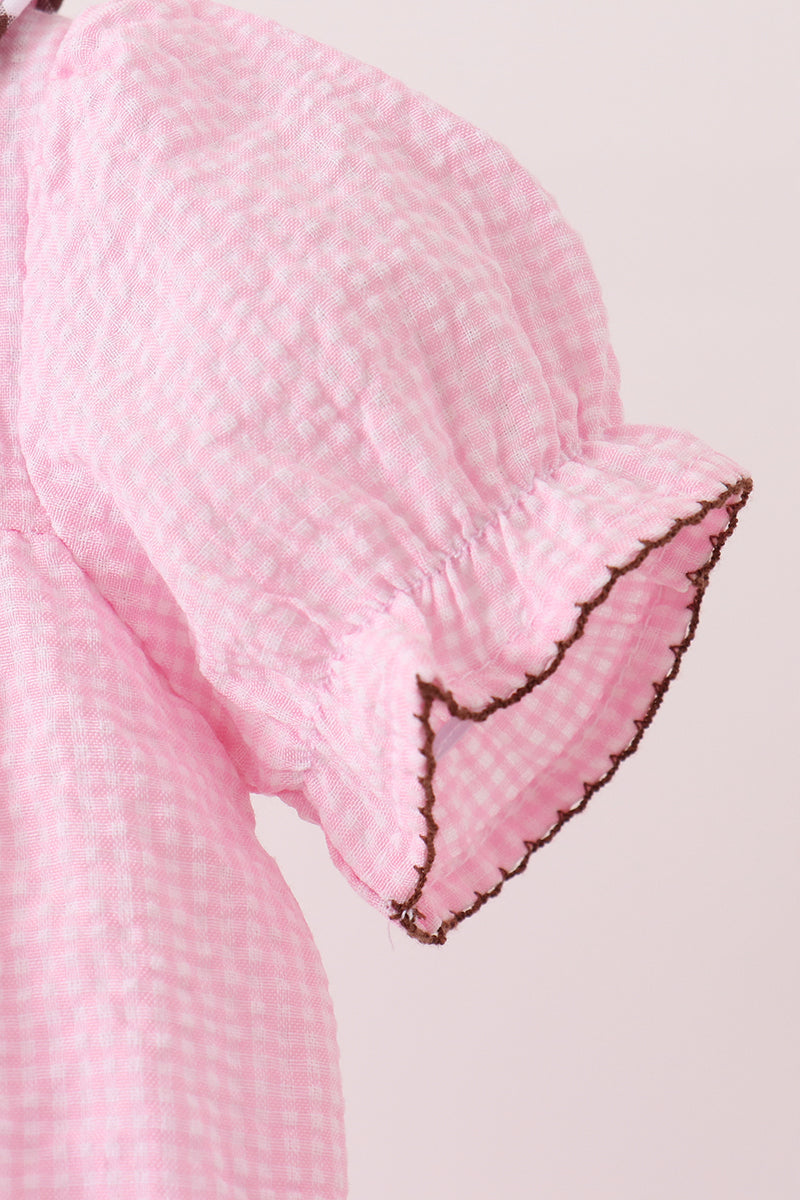 Pink Turkey Embroidered Ruffle Gingham Bubble