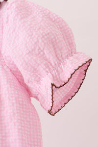 Pink Turkey Embroidered Ruffle Gingham Bubble