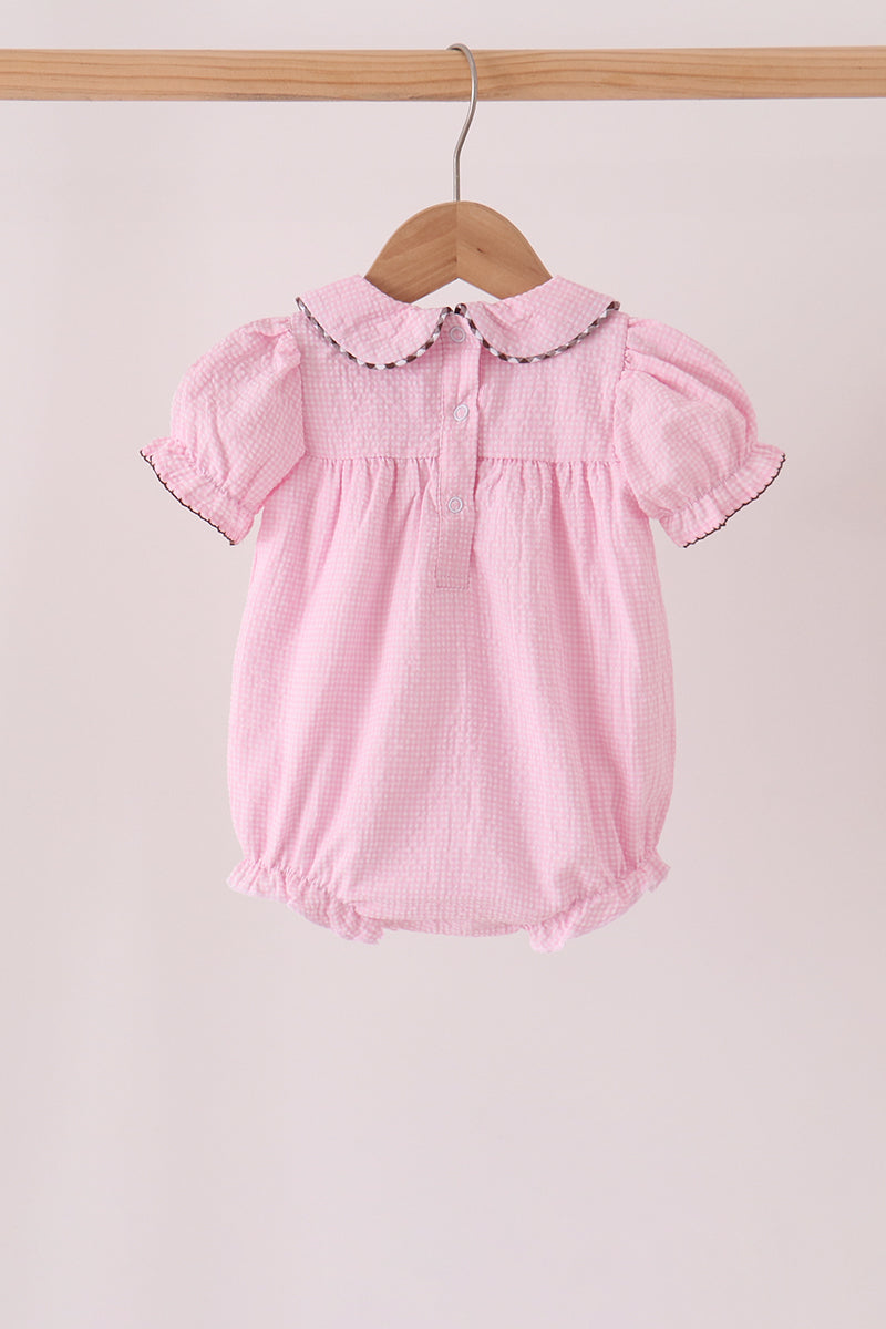 Pink Turkey Embroidered Ruffle Gingham Bubble