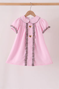 Pink Turkey Embroidered Ruffle Gingham Dress