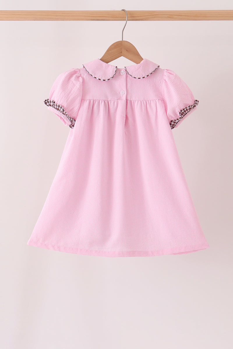 Pink Turkey Embroidered Ruffle Gingham Dress