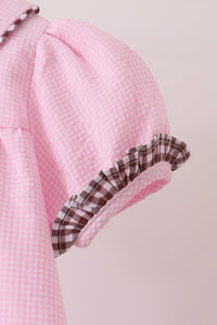 Pink Turkey Embroidered Ruffle Gingham Dress